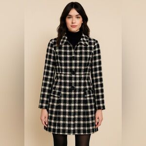 Apt. 9 Black White Plaid Houndstooth Pea Coat Wool Blend Y2K Preppy Mod Jacket S